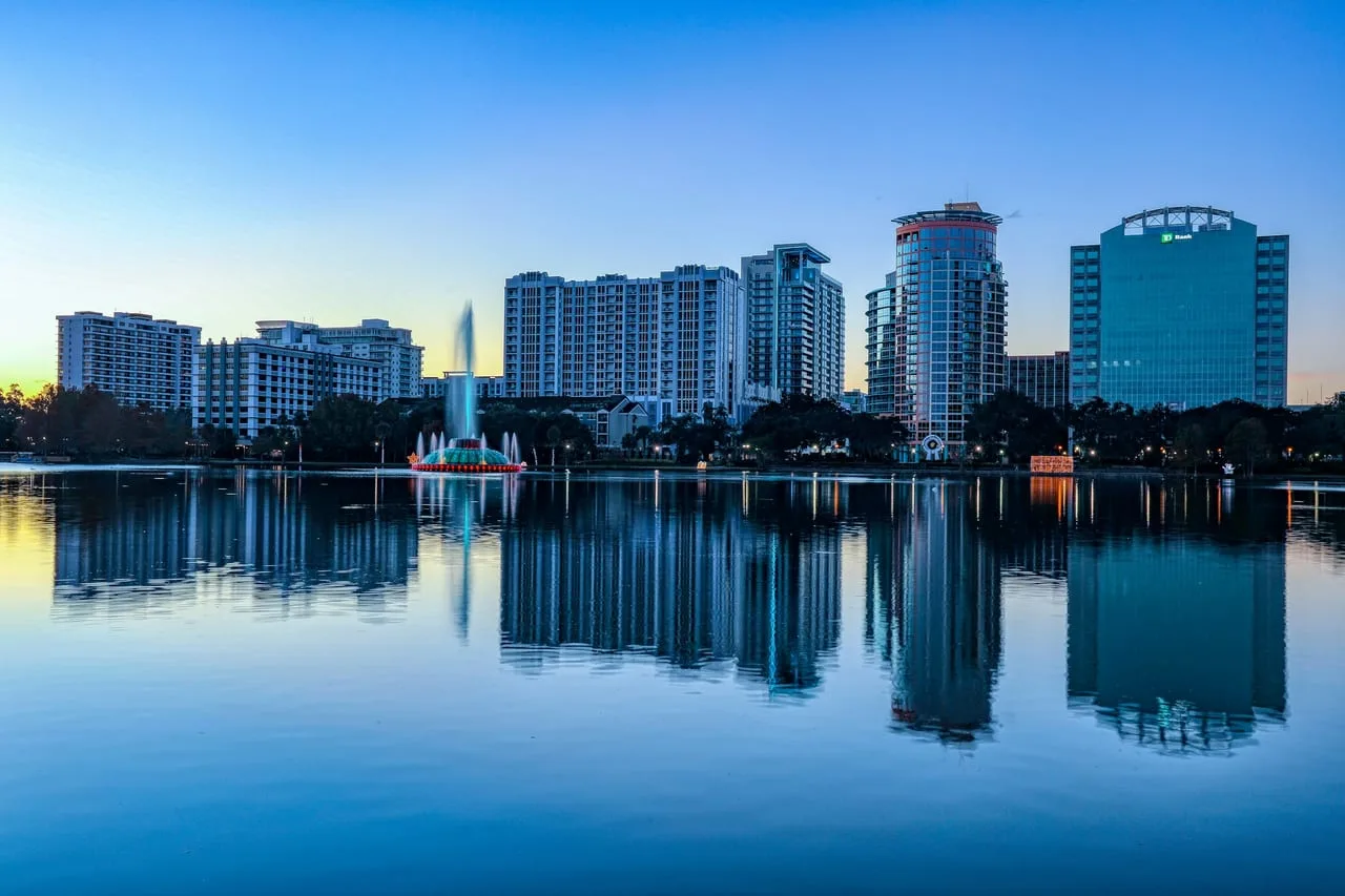 Orlando skyline reflected in Lake Eola